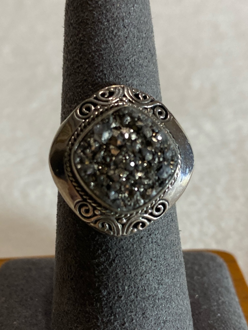 Vintage Sarda Sterling Silver Druzy Statement Ring - Size 7
